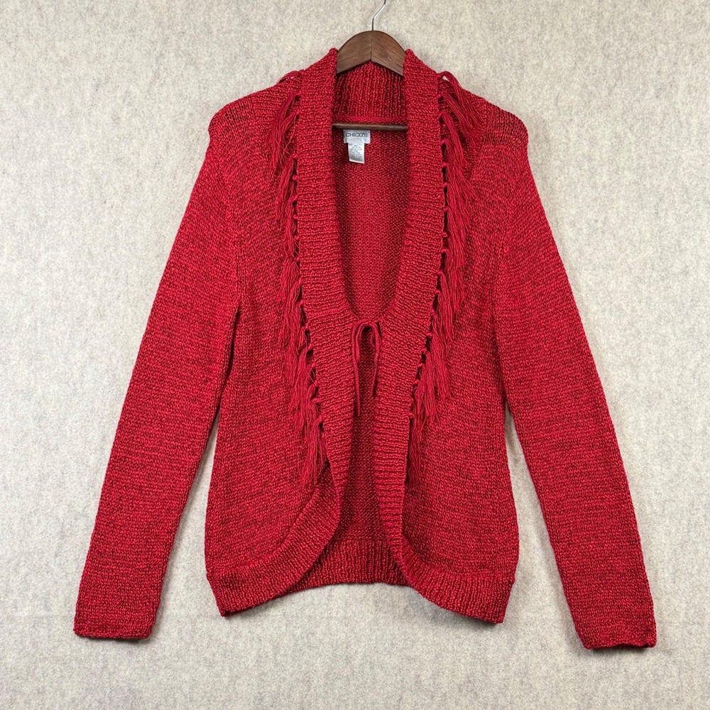 Chico's Open Front Cardigan Sweater Boho Chic Festival Americana Size 1 M